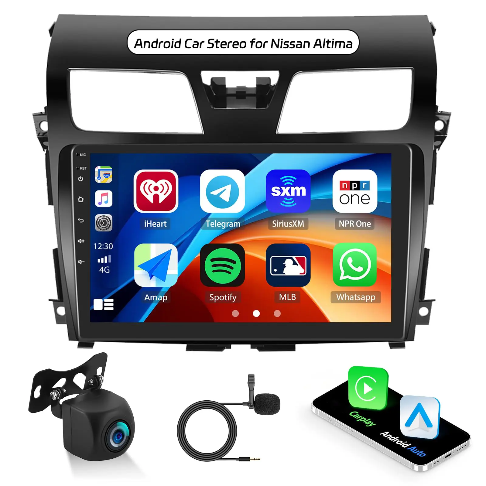 10.1 inch Android Car Stereo Android Auto Player for Nissan ALTIMA 2013-2015, with CarPlay, Mirror Link, FM RDS, HiFi, Backup Camera, and Microphone