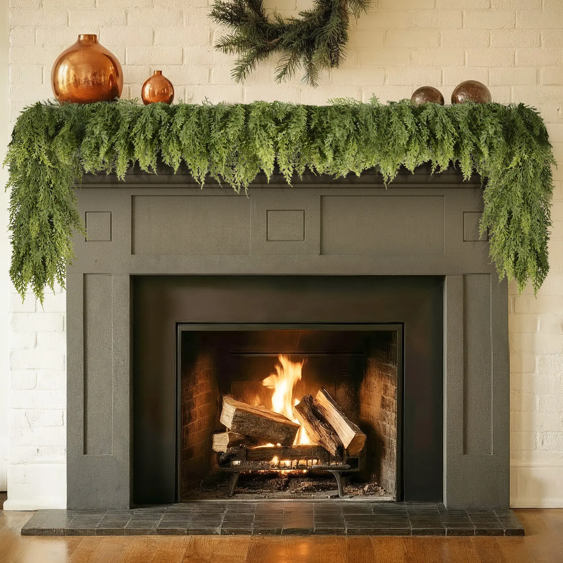 6FT Christmas Garland Norfolk Cypress Garland Real Touch Faux Greenery Cedar Garlands for Mantle,Table,Wall,Christmas Decorations Indoor Outdoor