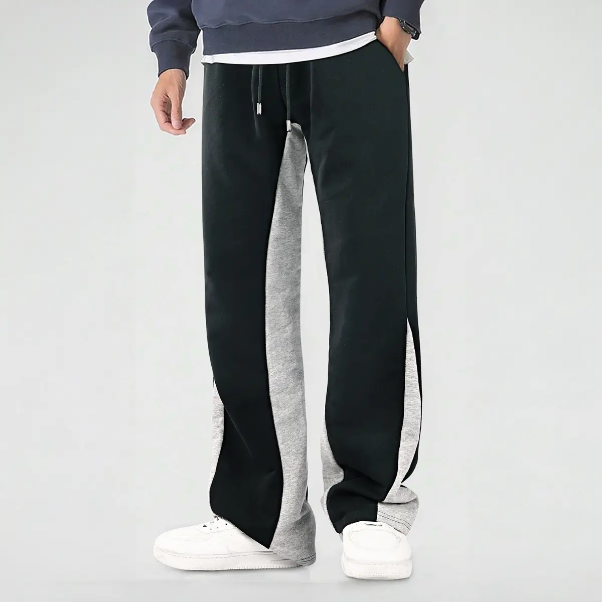 GINGTTO Men's Stacked Flared Sweatpants Loose Patchwork Athletic Streetwear Flares Pants