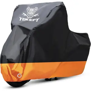 Motorcycle Cover, All-Season Waterproof Outdoor Sun Protection Fit up to 116 Inch Suzuki Kawasaki Yamaha (XXXL Black&Orange)