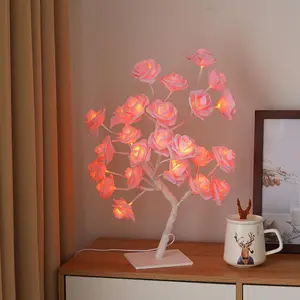 Rose design tree night light, USB-powered desk lamp, bedroom room lighting, multi-functional festival decorative light suitable for indoor bedrooms, Valentine's Day gift, home decoration, decorative item