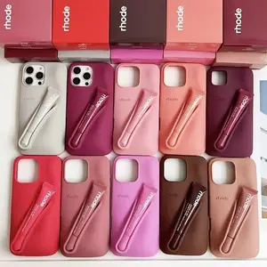 Cute Rhode Lip Gloss Holder Silicone Phone Case, Shockproof Aesthetic Protective Cover for iPhone 11–17 Pro Max – Beauty Essential