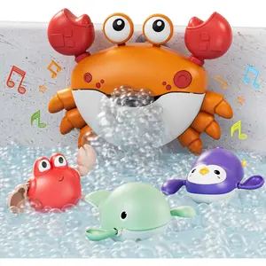 P-TBT016   Baby Bath Toy,Bath Bubble Maker Machine with Music,3 Bathtub Wind-Up Toys,Crab Shower Water Toy for Toddlers Kids Boys Grils (Orange)
