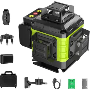 16 Line 360 Self Leveling, 4x360°4D Green Line with 2 Batteries, Brightness & Remote, for Tiling Construction and Picture
