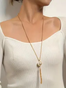 Women's Long Chain Necklace, Geometric Round Ring Pendant Design, Fashionable Minimalist Style Jewelry Accessory, Modern Versatile Accessories