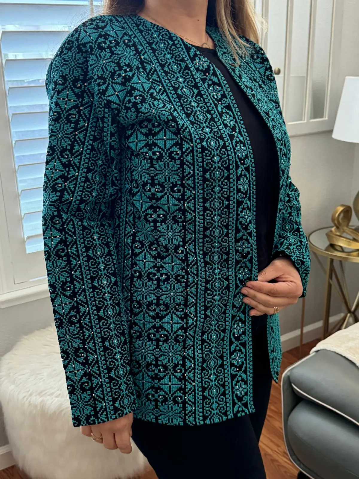 Latafa Women's Straight Modest Embroidery Outerwear Jacket - Stylish Ladies' Casual Top Layer, Tops, Coats