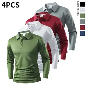 4-piece set. Men's spring and autumn loose long sleeved polo shirt. Pure color. Suitable for business underwear. Comfortable and multifunctional.RAIMENTRY