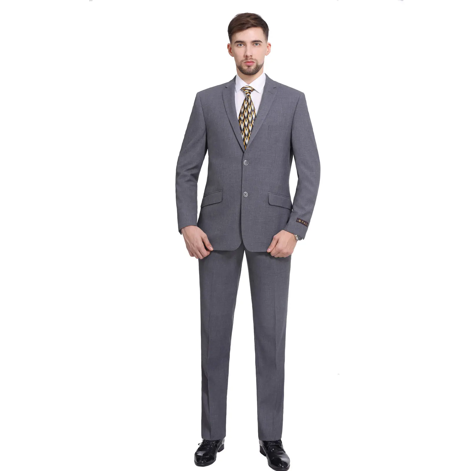 P&L Men's Grey Premium Slim Fit 2-Piece Business Wedding Prom Suit Jacket Blazer Tux & Flat Pants Set