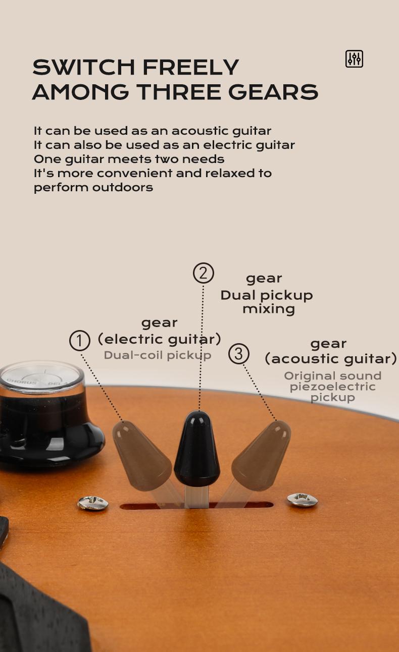 Bullfighter K10 Hybrid Silent Guitar – 2-in-1 Acoustic & Electric Modes, Built-in Chorus & Reverb Effects, Solid Maple Body, Lightweight & Portable – Perfect for Home Practice, Travel, and Stage Performance