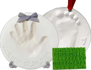 Handprint Footprint Keepsake Ornament Kit (Makes 2) - Bonus Stencil for Personalized Christmas, ,  Mom & Shower Gifts. 2 Easels!  Clay, Air-Dries Light & Soft, Won't Crack.