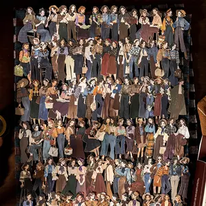 100pcs Retro Character Hard Card Stickers Pack, Creative Scrapbooking Materials for Albums Frames Phone Cases Water Bottles Journals Notebooks Decorations