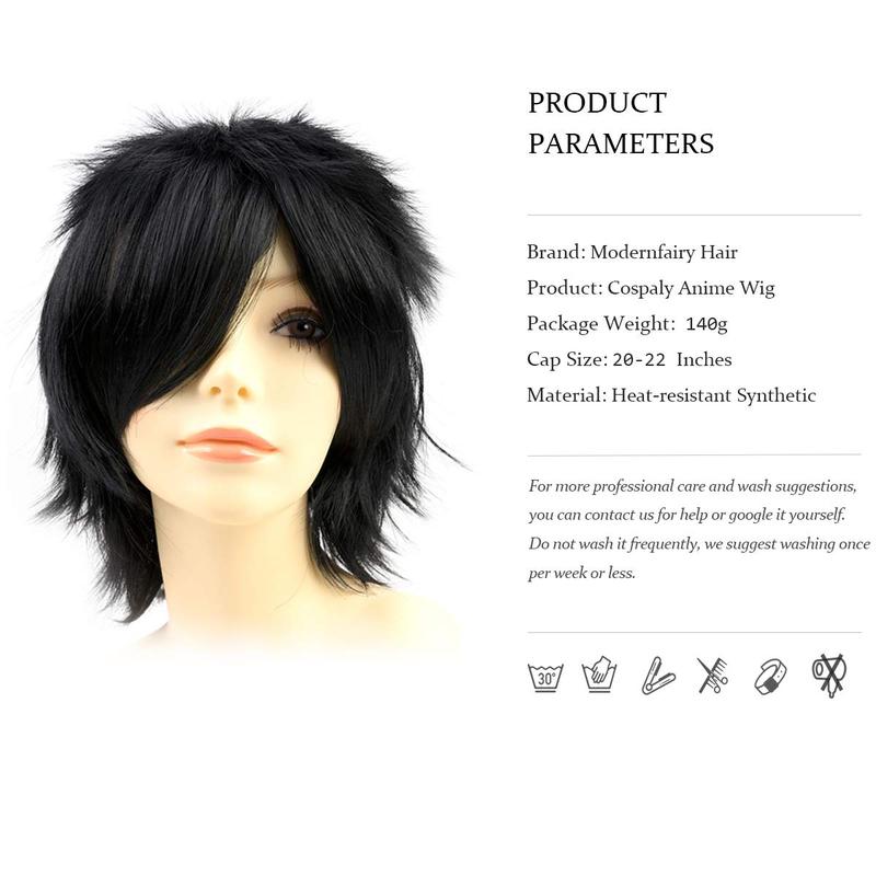 CHRISTMAS GIFT Anime Wig – Short Black Layered Synthetic Wig with Bangs for Cosplay, Costume Parties, Women & Men, Soft Pastel Style