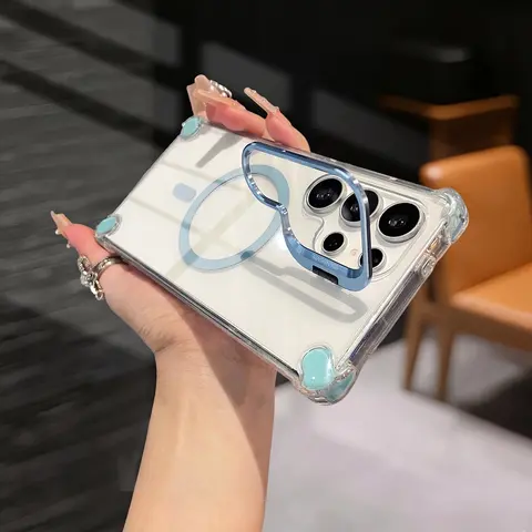 Case for Samsung Galaxy S26/S25/S24 S23 S22 Ultra Plus Clear Candy Built-in Lens Kickstand Slim Protective Shockproof Wireless Charging Cover