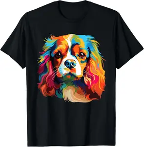 Watercolor Colorful Cavalier King Charles Spaniel Dog T-Shirt Pure Cotton Graphic Tees Menswear Top: Gifts for Men & Women