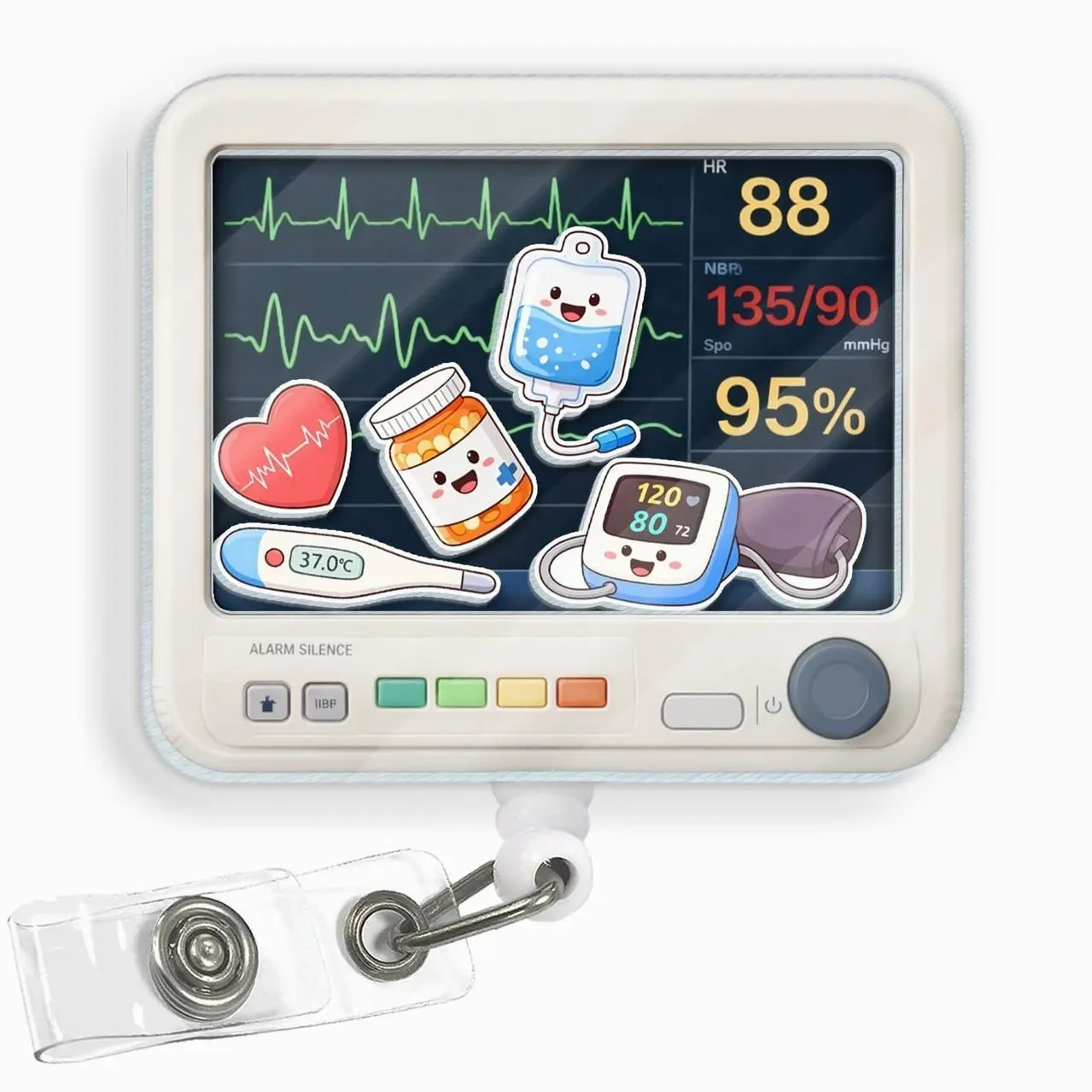 Heart Monitor Shaker Badge Reel, EKG Vital Signs Retractable ID Holder for Nurse RN Hospital Clinic VS6