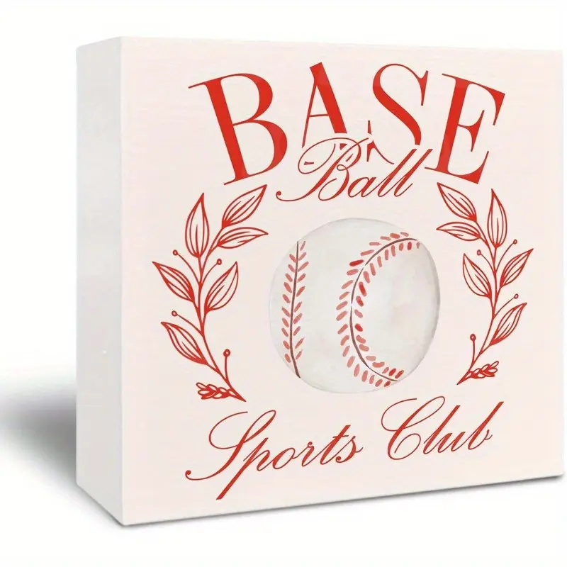Christmas Halloween Decoration， Baseball Club Wooden Sign - Sports Club Baseball Decor, Sprot Mom Gifts, Retro Baseball Lovers Wooden Box Sign for Tabletop Shelf Home Desk Decor 5x5 Inch