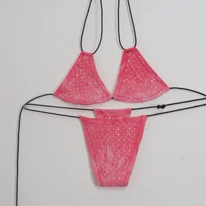 DOLLY ivhoney Micro Kini Set Triangle Top Thong Bottom Pink Tie Dye with Bedazzle for Women