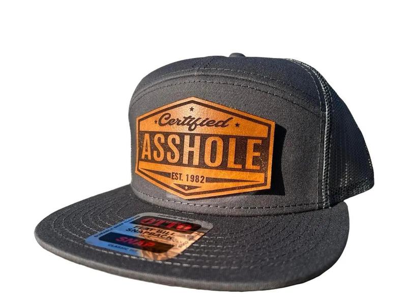 Customized Leather Patch Flat Bill Hat with "Certified A$$ole" Design - Personalizable Year Option