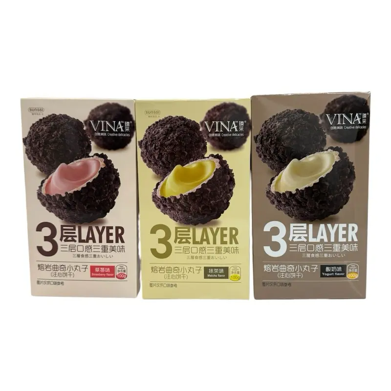 Vina 3-Layer Cookie Balls - Strawberry, Matcha, Yogurt Flavors Sweet Snack, Fruity Cookie Snack Packs, Ideal for Dessert Lovers, Made in China