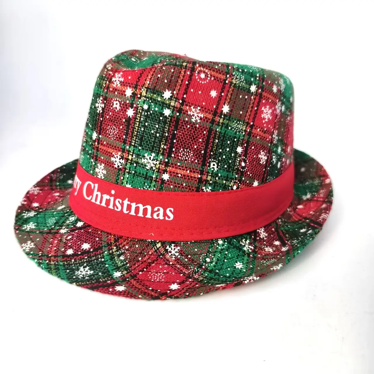 Male Green Snowflake Hat - Adult Non-Woven Plaid Santa Headwear for Christmas Holiday Parties, Festive Fashion Accessory