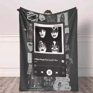 Kiss Band Flannel Blanket, Dynasty Album Cover Print, Warm and Soft, Lightweight and Cozy, Perfect for Music Lovers, Concert Goers, Home Decoration, Ideal Gift for Friends and Family, Suitable for Bed, Sofa, Travel, Living Room.