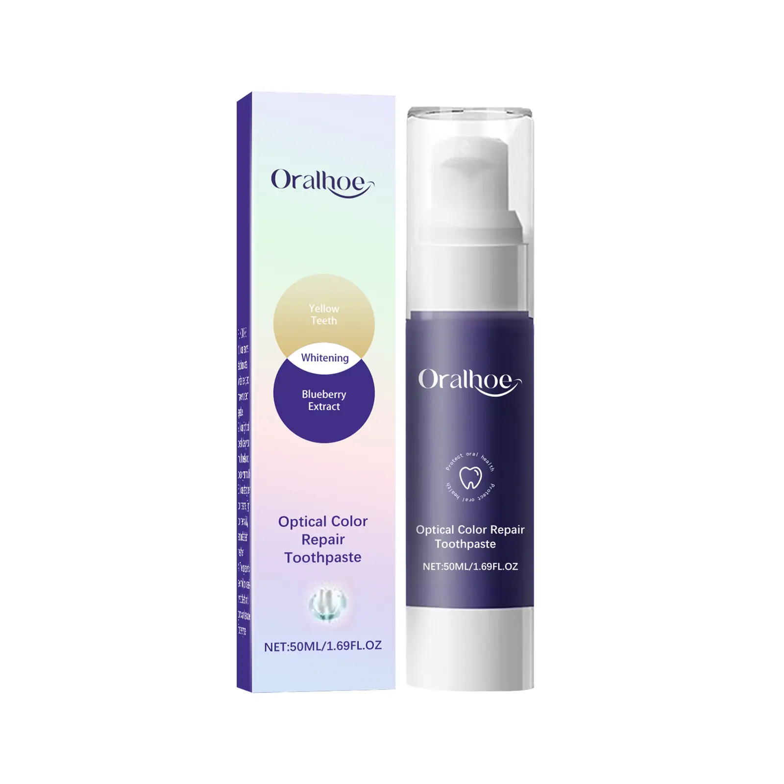 50ml Optical Color Adjust Daily Toothpaste Infused with Blueberry Extract, Mild Formula Even Out Uneven Tooth Shade, Clear Food Residue Portable Pump Oral Care