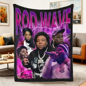 Soft Rod Wave Flannel Throw Blanket,Funny Rap Music Print,Lightweight Cozy Blankets for Couch Bed Sofa Living Room,Warm All Season,Perfect Gift for Hip Hop Music Fans Teens