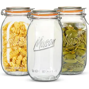Mason Jars 64 oz 3 Pack Half Gallon Glass Jar with Airtight Lids, Large Mason Jar with Scale Mark Food Storage Canning Jars for Pickling Flour Sugar Pasta Oats Cereal