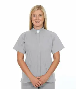 FOR HIS SERVICE Women’s Clergy Shirt Gray Short Sleeve Tab Collar Size 22