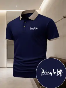 High-Quality Men's Polo Shirt with Pringle Pattern, Polyester Fabric, Casual Summer Short Sleeve T-Shirt, Perfect for Outdoor Activities