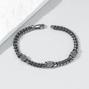 Cuban Chain Bracelet Retro Casual Style Crochet Texture Design Bracelet Personality Business Style Men's Jewelry
