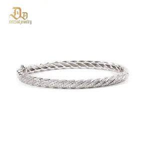 Delzzad 1.2ct Sculpted Cable Bangle Twisted Bangle Bracelet Synthetic Moissanite/Zirconia Bangle Jewelry S925/Copper Birthday Engagement Wedding Anniversary Perfect Christmas Gifts