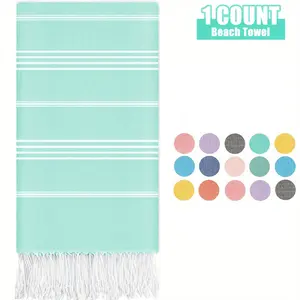 Oversized Turkish Linen Beach Towel, Beach Blanket, Mat, 72"*38" Sand Free Quick Dry Light Weight Packable Absorbment Swim Gym Pool Towel Blanket for Summer Vacation Party, Gifts, Quick Drying Towel