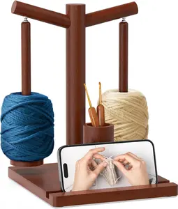 Wooden Magnetic Yarn Holder - Upgraded Rotating Spinner with 2 Spindles, DIY Knitting & Crochet Storage Solution for Enthusiasts