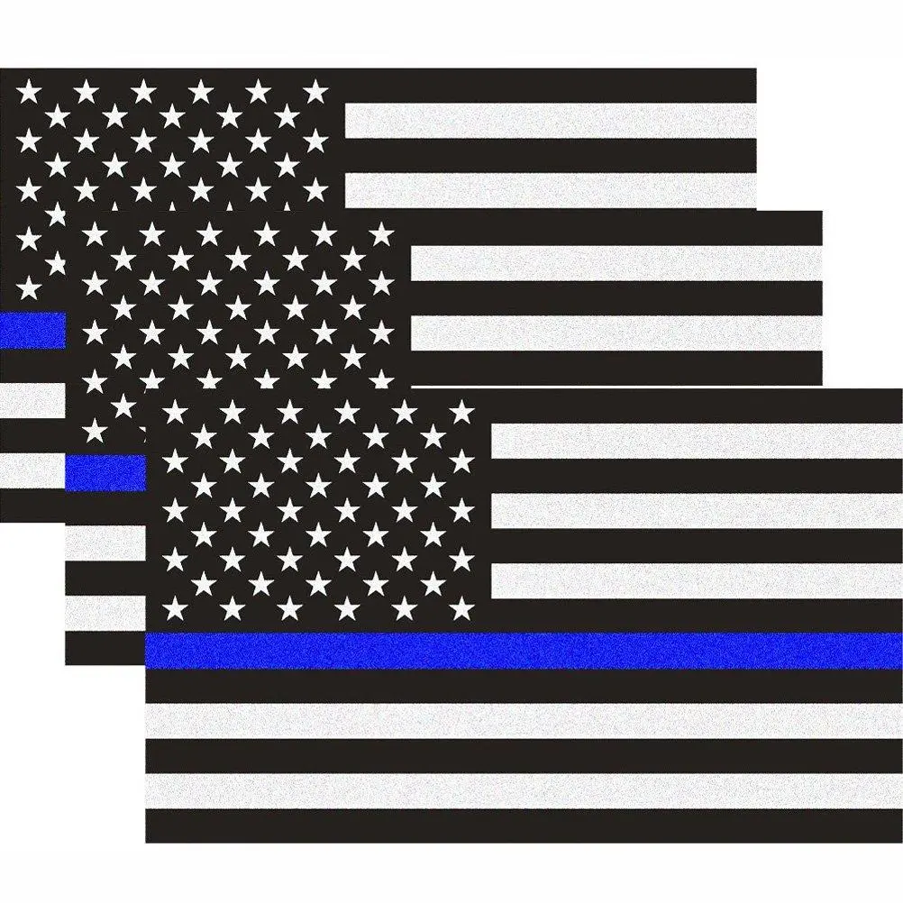 3 Pack 5x3 in Thin Blue Line American Flag Die-Cut Vinyl Stickers, Self-Adhesive Waterproof Decals for Car Truck Window Bumper, Law Enforcement Tribute Decor for Vehicle DIY Craft Scrapbooking with US & Nation Pride, Us Pride / Nation Pride