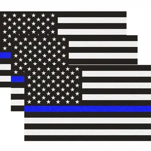 3 Pack 5x3 Inch Thin Blue Line American Flag Die-Cut Vinyl Stickers, Self Adhesive Waterproof Car Truck Window Bumper Decals, Law Enforcement Tribute Decor for Vehicle & DIY Craft Scrapbooking