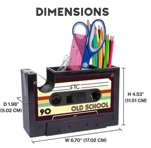 Retro Cassette Tape Dispenser, Adhesive Tape Holder, 6.70" x 1.98" x 4.53", Old School Design