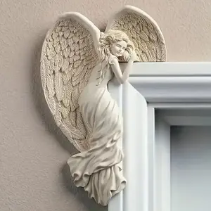 2-Pack Elegant Resin Angel Statues with Wings 🕊️✨ - Battery-Free Indoor Door Frame/Wall Decor, Stylish Religious Decor (Cartoon Theme), Black Friday Deal: Ideal Halloween/Christmas/New Year Home & Office Gift