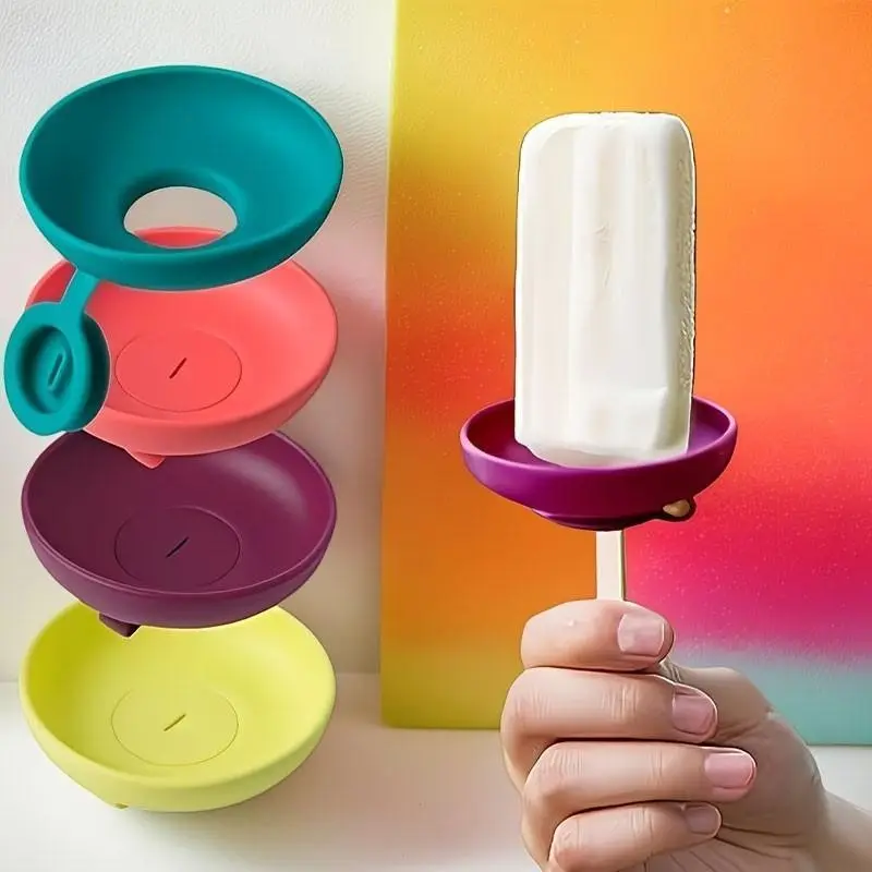 4 pieces of silicone leak-proof ice cream stand - ice cream display, with drip-proof cover, bright colors (blue, red), portable mold tray, Popsicle Molds, suitable for summer desserts, ice pops display, Durable silicone materia, Homemade Popsicle Molds