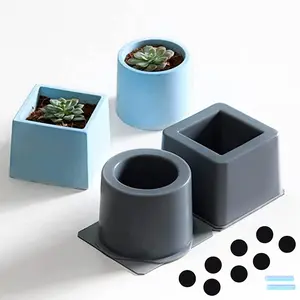 Alnoor USA 2-Pack of Silicone Planter Mold | Square and Round Shape Molds for Concrete Planters | Concrete Molds for Small Succulents & Flower Pots | Concrete Planter Molds