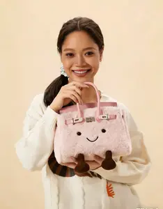 New 25cm Smiley Face Bag SyntheticLeather Lining Original Unique Design PlushHandbag, Colors