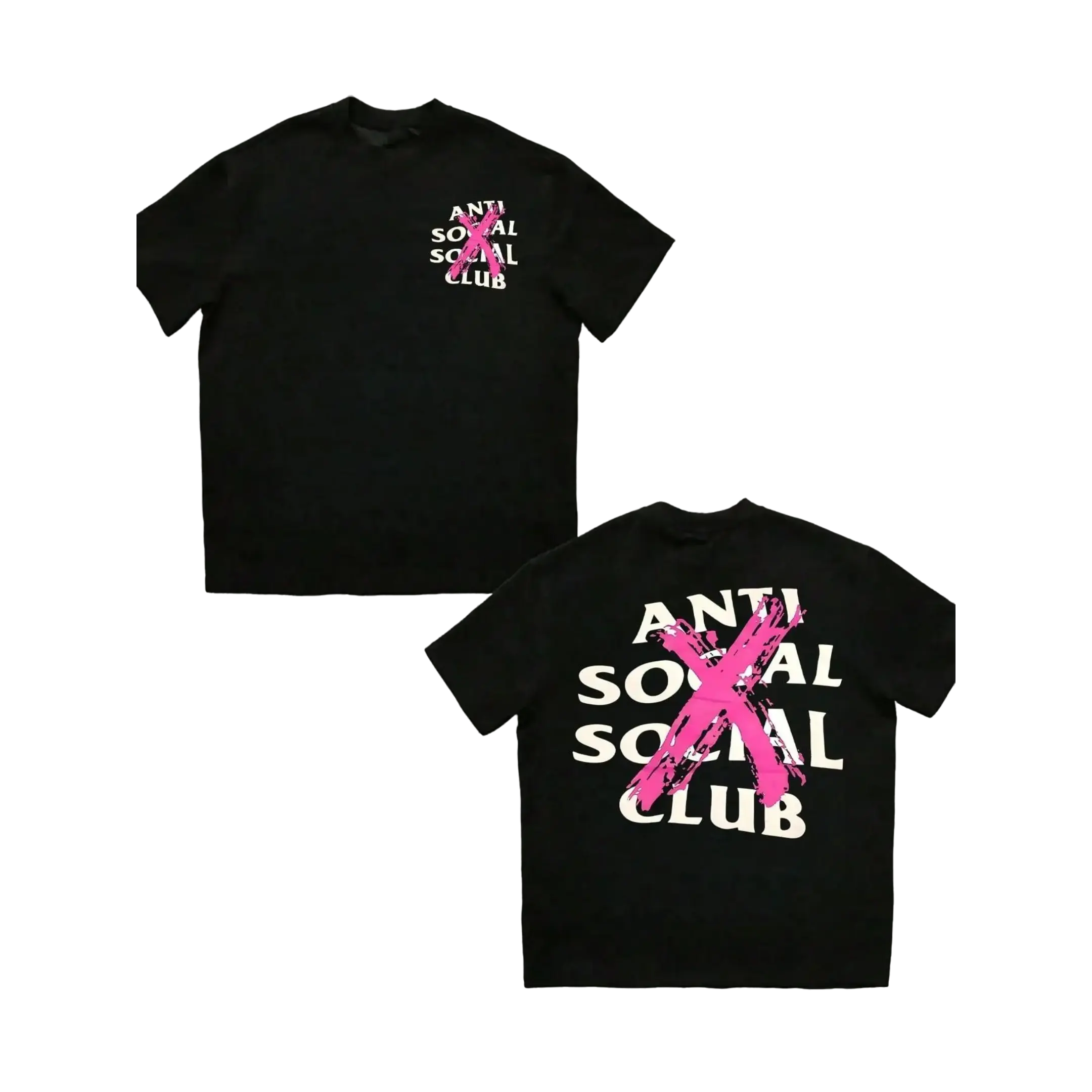 Anti Social Social Club Graphic Tee - Hot-Selling Streetwear! Bold Pink X Print + Brand Text, Black Base & Oversized Fit For Urban Edgy Style. Trendy Statement Top, Menswear.