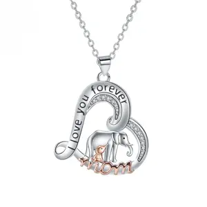Orphic Stylish Women's Necklace with Mother-and-Baby Elephant Pattern Pendant - I Love You Forever Mom Jewelry Gift for Mother's Day, Meaningful Present