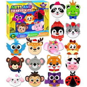 16 Pack DIY Animal Paper Plate Art Kit, Arts and Crafts for Toddler Kids, Gift for 3-6 Year Old Boys Girls for Birthday Party Favor Preschool Classroom Party Games
