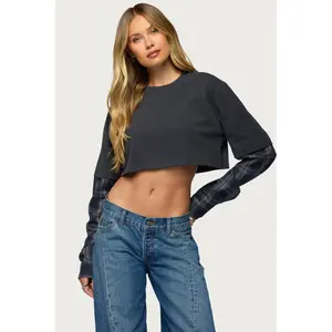 Plaid Sleeves Layered Crop Top