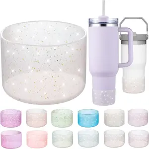 Silicone Boot for 30 40 OZ Stanley Cup Accessories, Glitter Boots for Stanley 20OZ 30OZ Tumbler Ice-Flow 16OZ Bottle, Anti-Slip Bling Protector Bottom Cover Sleeve