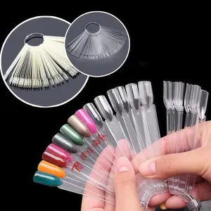 Nail Practice Display Tips Set, 50 Pcs Fake Nail Tips Swatch Fan with Holder, Portable Nail Polish Tester, Anti-Scratch Manicure Training Tools, Nail Art, Diy Nails Art