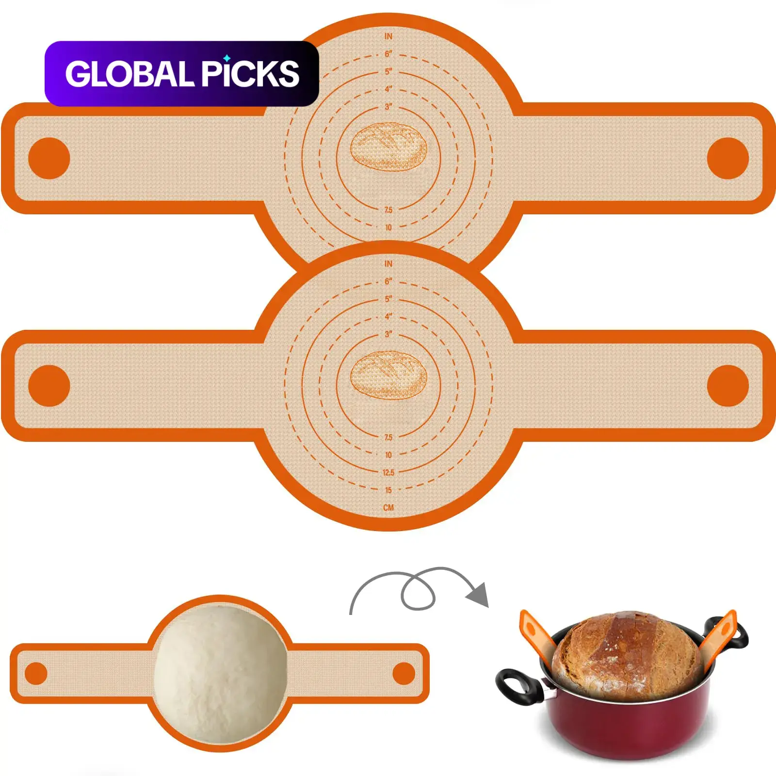 Silicone Bread Sling for Dutch Oven, 2 Pcs Non-Stick Easy-to-Clean Reusable Bread Baking Mat with Long Handles, Bread Making Accessories, Bakeware & Kitchen Accessories #GLOBAL PICKS