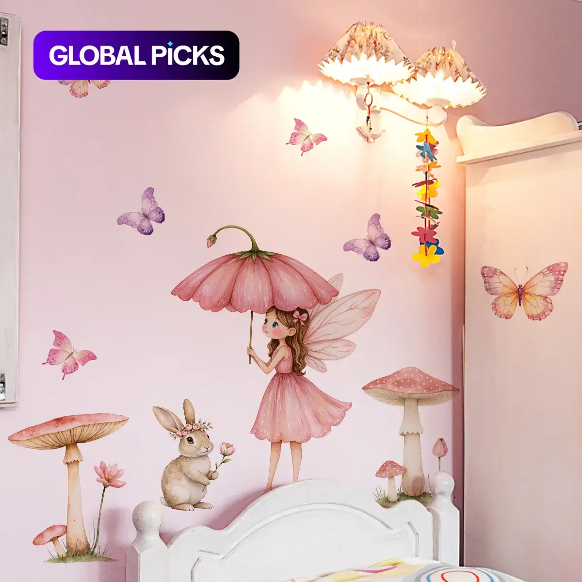 30 x 60 cm Mushroom Spirit Rabbit Nursery Wall Sticker, Self Adhesive Stickers, Home Beautification Decal for Living Room, Entrance, Hallway and Children's Room #GLOBAL PICKS