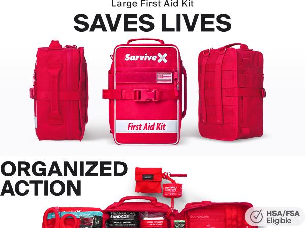 SURVIVEX Large Comprehensive First Aid Kit Ideal for  Car, Travel & Home - Emergency Kit for Hiking, Camping, Backpacking and Outdoors